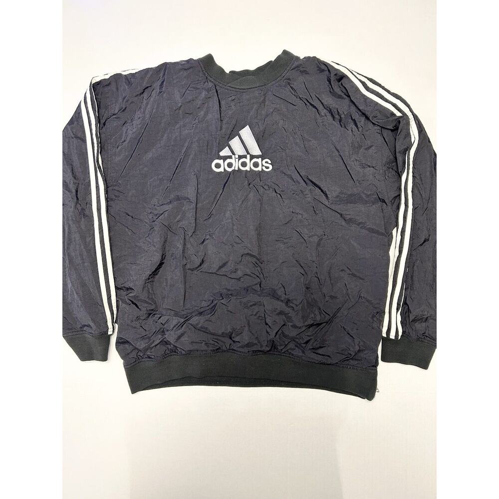 Vintage Adidas Windbreaker Men XL Black Pullover 3 Stripe Lined Jumper Logo